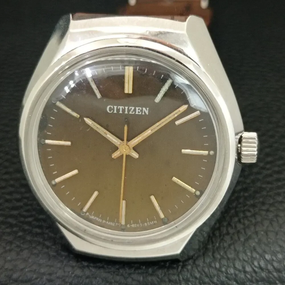 Vintage 1973 Citizen Manual Wound Mens Silver Watch & Gold accents